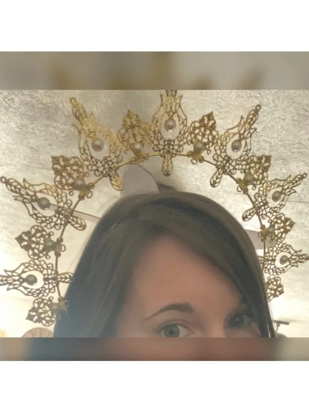 Gold Goddess Crown / Halo Headband w/ Pearls